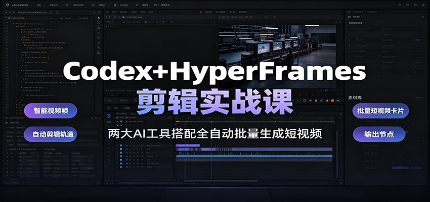 Codex+HyperFrames剪辑实战课:两大AI工具搭配全自动批量生成短视频-吾爱自习网