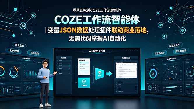 零基础吃透COZE工作流智能体|变量JSON数据处理插件联动商业落地,无需代码掌握AI自动化-吾爱自习网