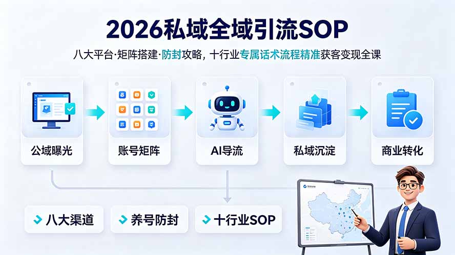 2026私域全域引流SOP|八大平台·矩阵搭建·防封攻略,十行业专属话术流程精准获客变现全课-吾爱自习网