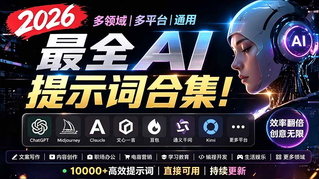 2026最全AI提示词合集！多领域多平台通用，涵盖AI绘画、电商主图、爆款文案，脚本创作等-吾爱自习网