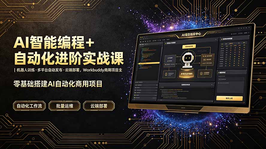 AI智能编程+自动化进阶实战课｜机器人训练·多平台自动发布·云端部署，Workbuddy商用项目全流程教学-吾爱自习网