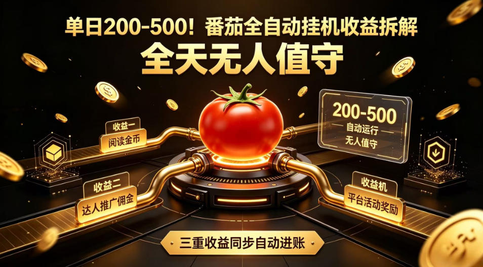 单日200-500！番茄全自动挂G收益拆解，全天无人值守，矩阵操作收益翻倍【揭秘】-吾爱自习网