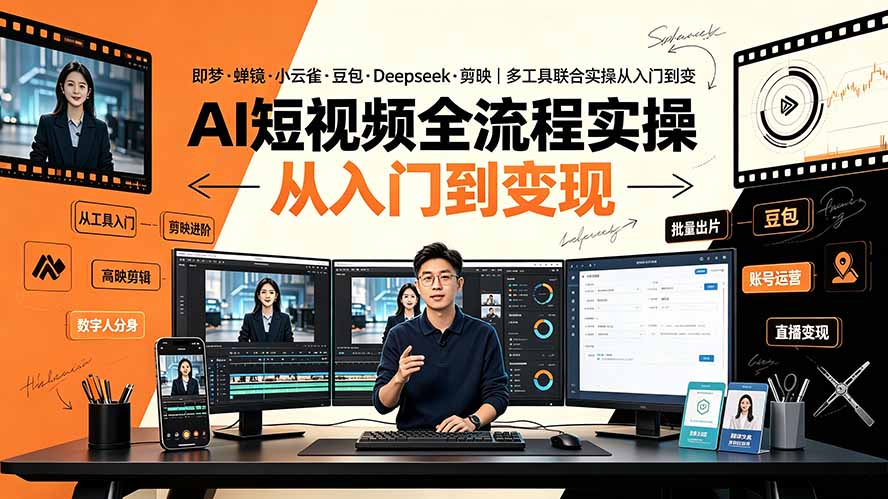 AI短视频全流程实操：即梦·蝉镜·小云雀·豆包·Deepseek·剪映｜多工具联合实操从入门到变现-我爱发帖