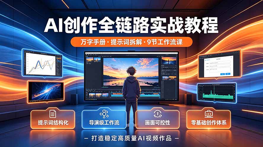 AI创作全链路实战教程|万字手册·提示词拆解·9节工作流课,打造稳定高质量AI视频作品-吾爱自习网