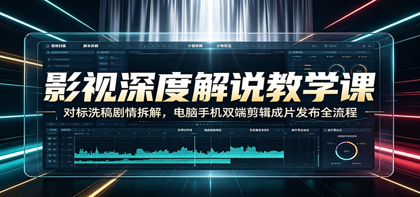 影视深度解说教学课：对标洗稿剧情拆解，电脑手机双端剪辑成片发布全流程-吾爱自习网