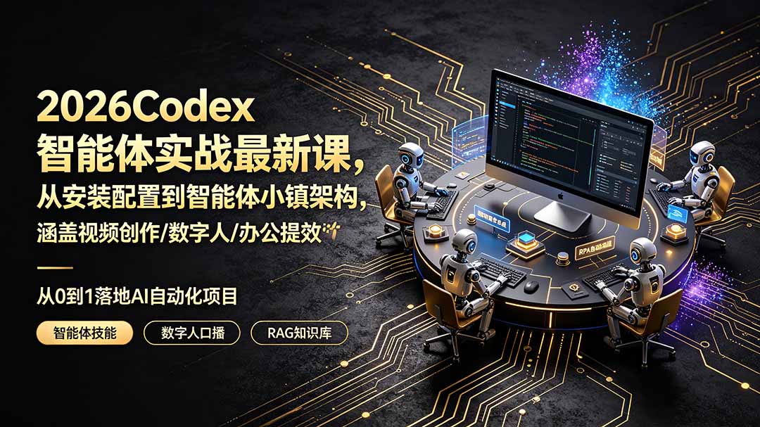 2026Codex智能体实战最新课,从安装配置到智能体小镇架构,涵盖视频创作/数字人/办公提效全技能-吾爱自习网