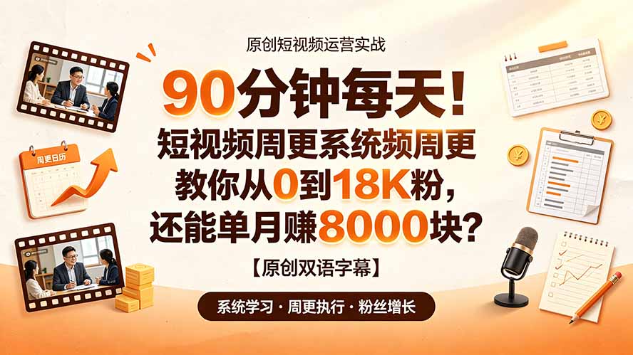 90 分钟每天!短视频周更系统教你从 0 到 18K 粉,还能单月赚 8000 块?【原创双语字幕】-旺仔资源库