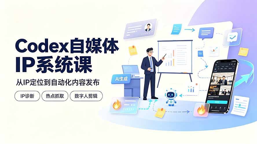 Codex自媒体IP系统课:IP诊断/热点抓取/IP蒸馏 Skill,爆款复刻数字人多平台自动发布教程-吾爱自习网