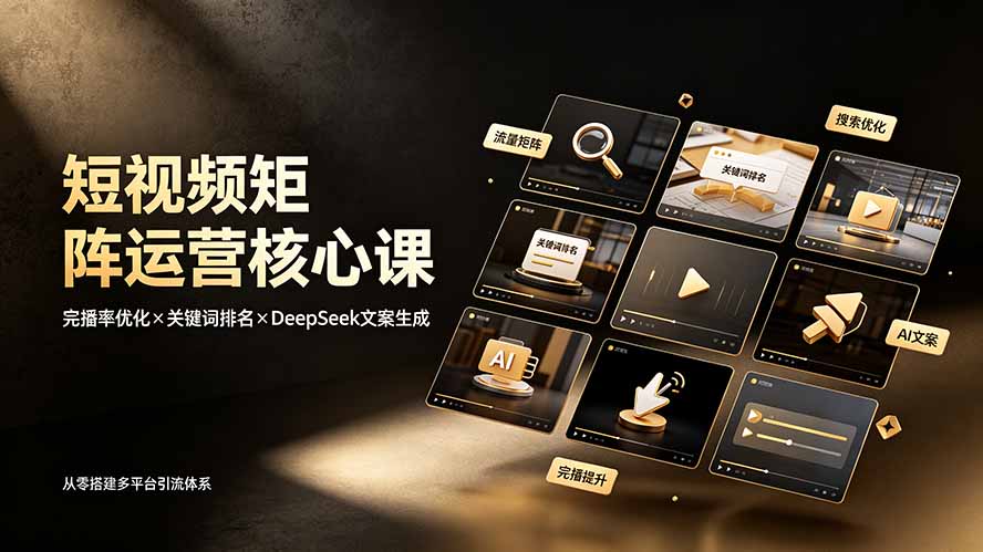 短视频矩阵运营核心课：完播率优化×关键词排名×DeepSeek文案生成，从零搭建多平台引流体系-吾爱自习网