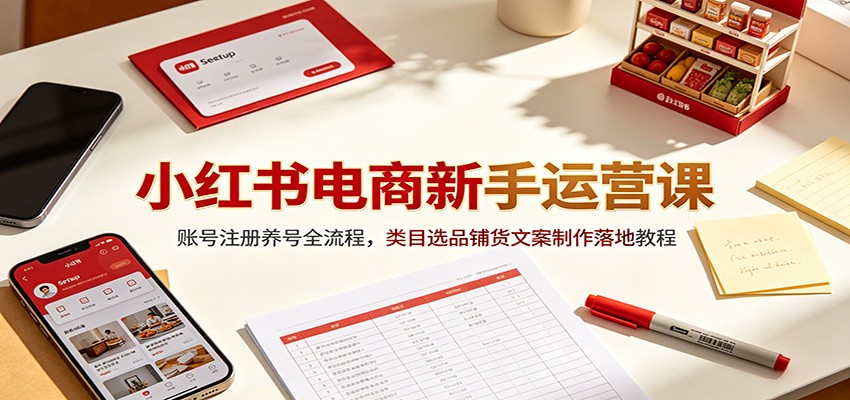 小红书电商新手运营课：账号注册养号全流程，类目选品铺货文案制作落地教程-吾爱自习网