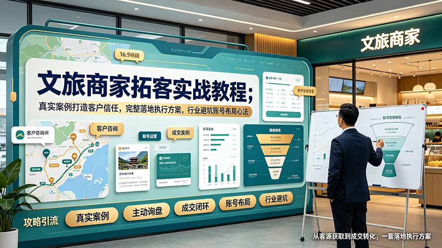 文旅商家拓客实战教程；真实案例打造客户信任，完整落地执行方案，行业避坑账号布局心法-吾爱自习网