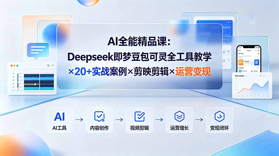 AI全能精品课:Deepseek即梦豆包可灵全工具教学×20+实战案例×剪映剪辑×运营变现-吾爱自习网