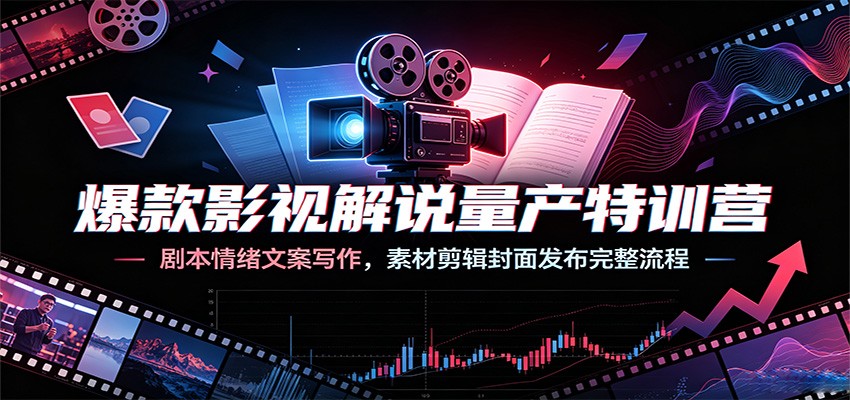 爆款影视解说量产特训营：剧本情绪文案写作，素材剪辑封面发布完整流程-吾爱自习网