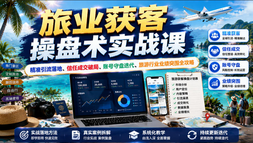 旅业获客操盘术实战课|精准引流落地、信任成交破局、账号守盘迭代、旅游行业业绩突围全攻略-吾爱自习网