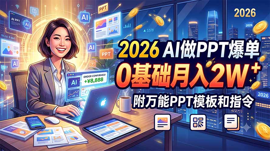 2026 AI做PPT爆单，0基础月入2W，附万能PPT模板和指令-旺仔资源库