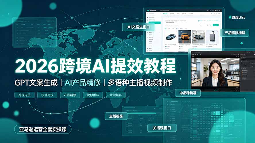 2026跨境AI提效教程·GPT文案生成｜AI产品精修｜多语种主播视频制作，亚马逊运营全套实操课-旺仔资源库