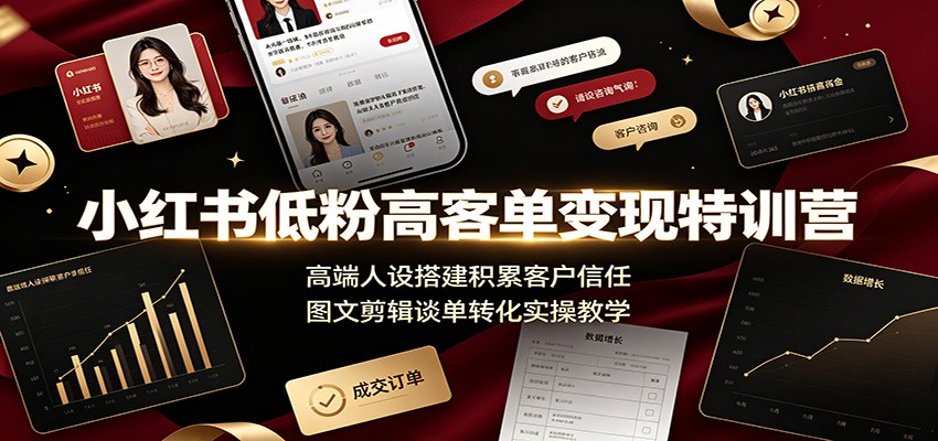 小红书低粉高客单变现特训营：高端人设搭建积累客户信任，图文剪辑谈单转化实操教学-我爱发帖