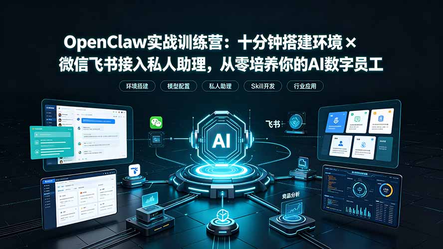 OpenClaw实战特训营:十分钟搭建环境×微信飞书接入私人助理,从零培养你的AI数字员工-旺仔资源库