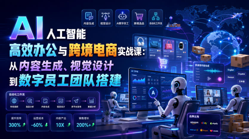 AI人工智能高效办公与跨境电商实战课：从内容生成、视觉设计到数字员工团队搭建福星网赚创业资源-网赚项目-副业赚钱-互联网创业-资源整合福星网赚资源