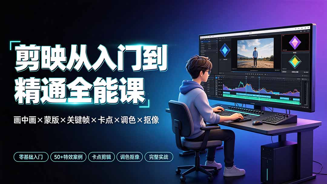 剪映从入门到精通全能课：画中画×蒙版×关键帧×卡点×调色×抠像，一站式掌握剪辑核心技能-旺仔资源库