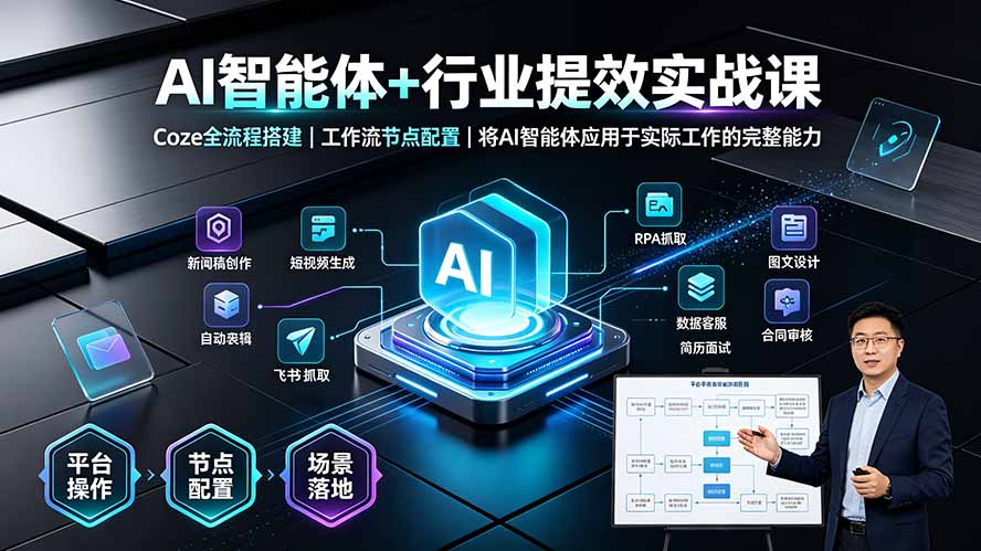 AI智能体+行业提效实战课·Coze全流程搭建|工作流节点配置|将AI智能体应用于实际工作的完整能力-旺仔资源库