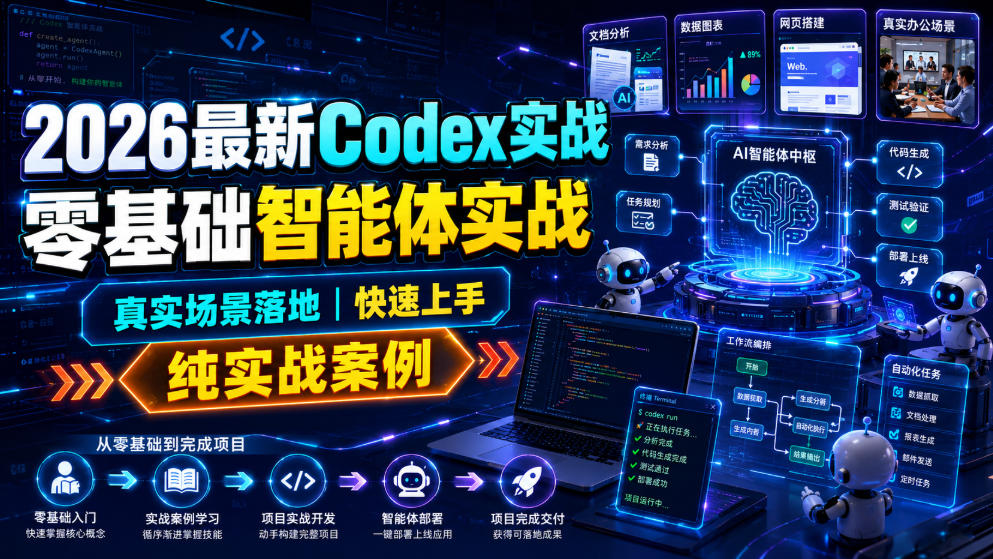 2026最新Codex实战零基础智能体实战，真实场景落地，快速上手，纯实战案例-吾爱自习网