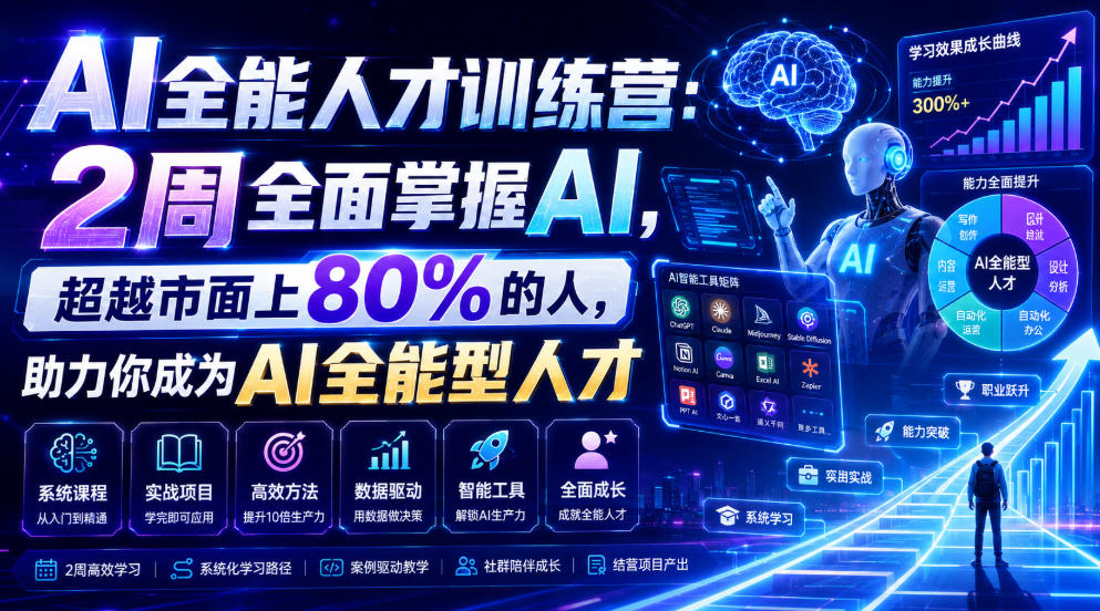 AI全能人才训练营：2周全面掌握AI，超越市面上80%的人，助力你成为AI全能型人才-吾爱自习网