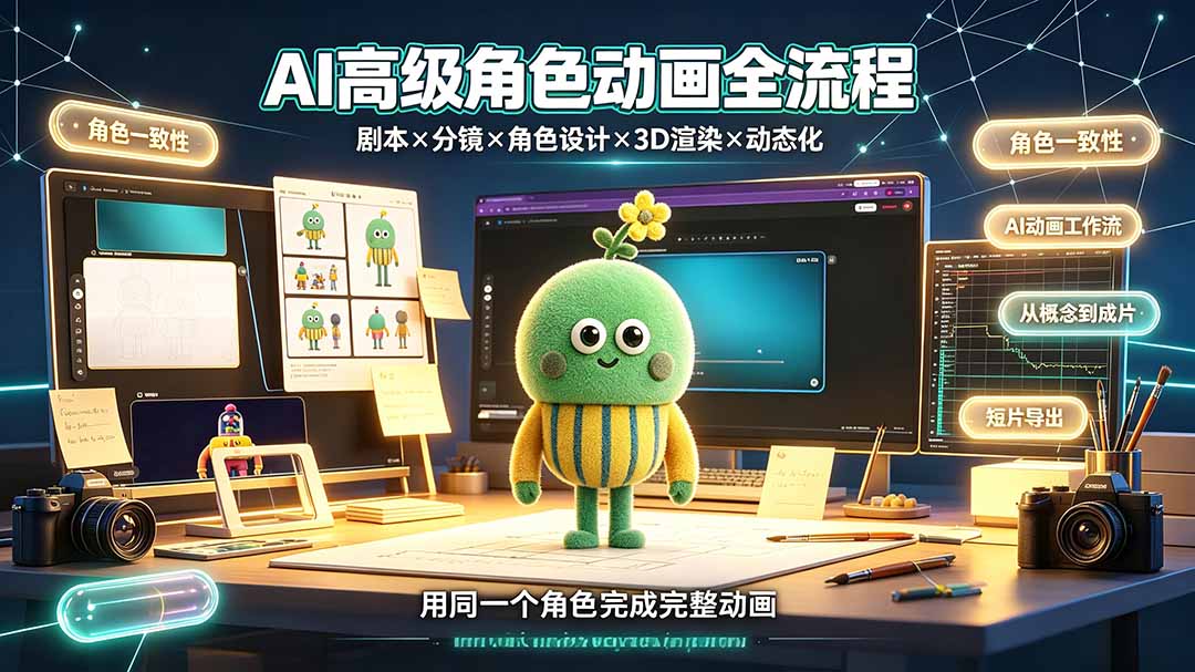 AI高级角色动画全流程：剧本×分镜×角色设计×3D渲染×动态化，从概念到成片一站式教学-旺仔资源库