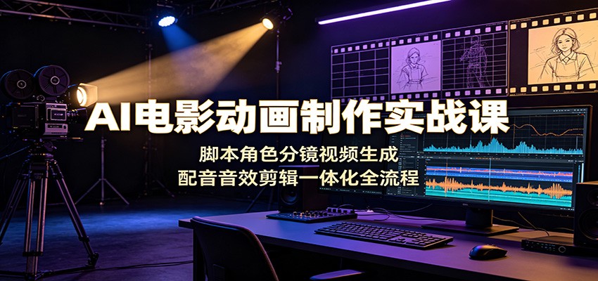 AI电影动画制作实战课：脚本角色分镜视频生成，配音音效剪辑一体化全流程-吾爱自习网