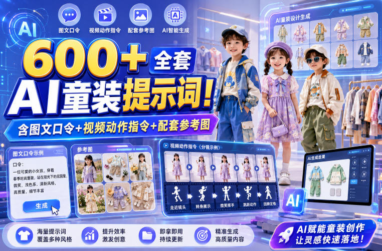 600+全套AI童装提示词!含图文口令+视频动作指令+配套参考图,Word-Excel规整分类,童装电商、种草无脑量产内容!-吾爱自习网