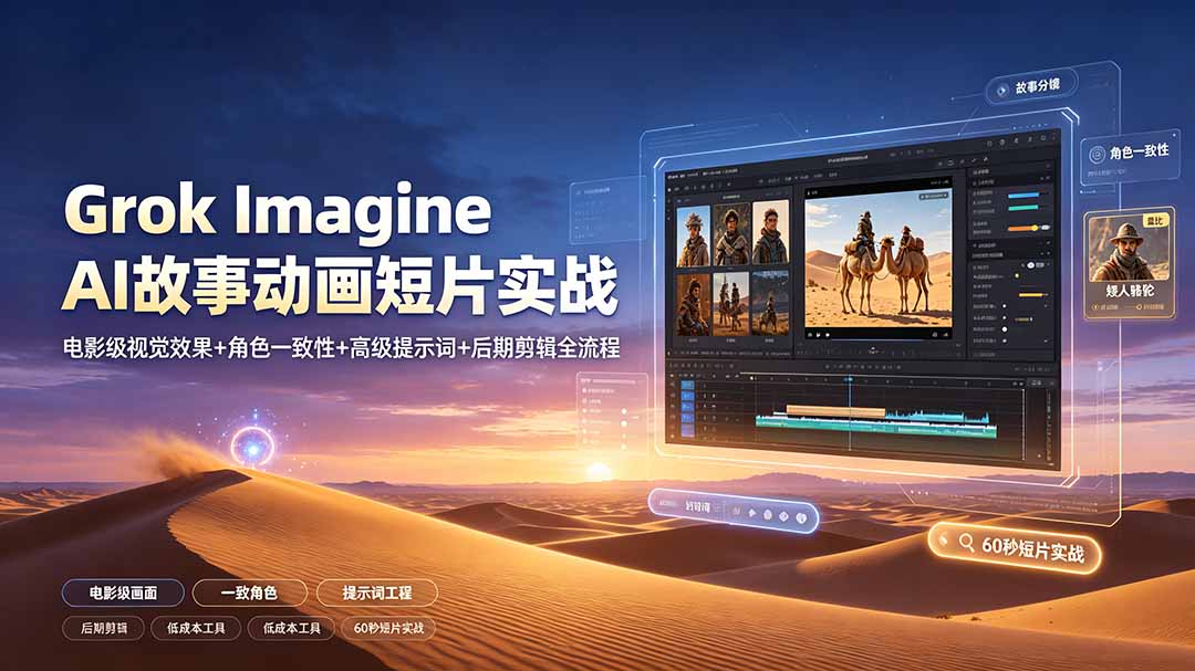 Grok Imagine AI故事动画短片实战：电影级视觉效果+角色一致性+高级提示词+后期剪辑全流程-吾爱自习网