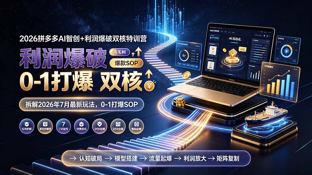 2026拼多多AI智创+利润爆破双核特训营-拆解2026年7月最新玩法，0-1打爆SOP-我爱发帖