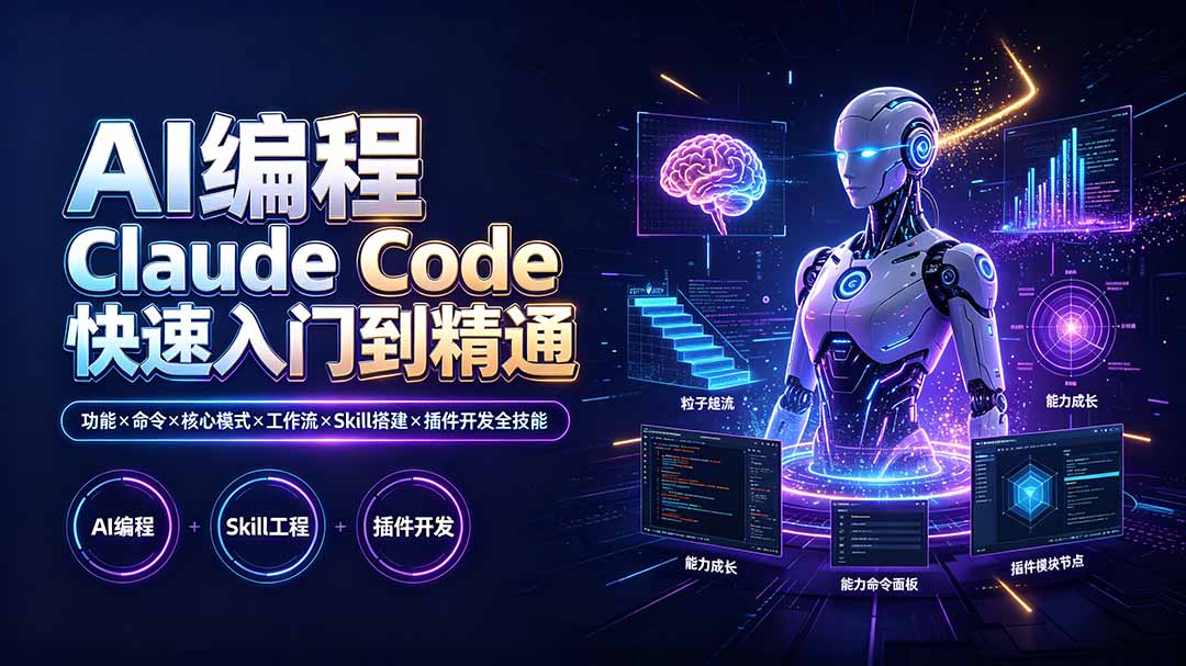 AI编程 Claude Code快速入门到精通：功能×命令×核心模式×工作流×Skill搭建×插件开发全技能-旺仔资源库