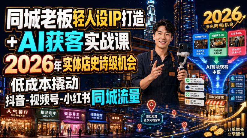 同城老板轻人设IP打造+AI获客实战课,2026年实体店史诗级机会,低成本撬动抖音-视频号-小红书同城流量-旺仔资源库