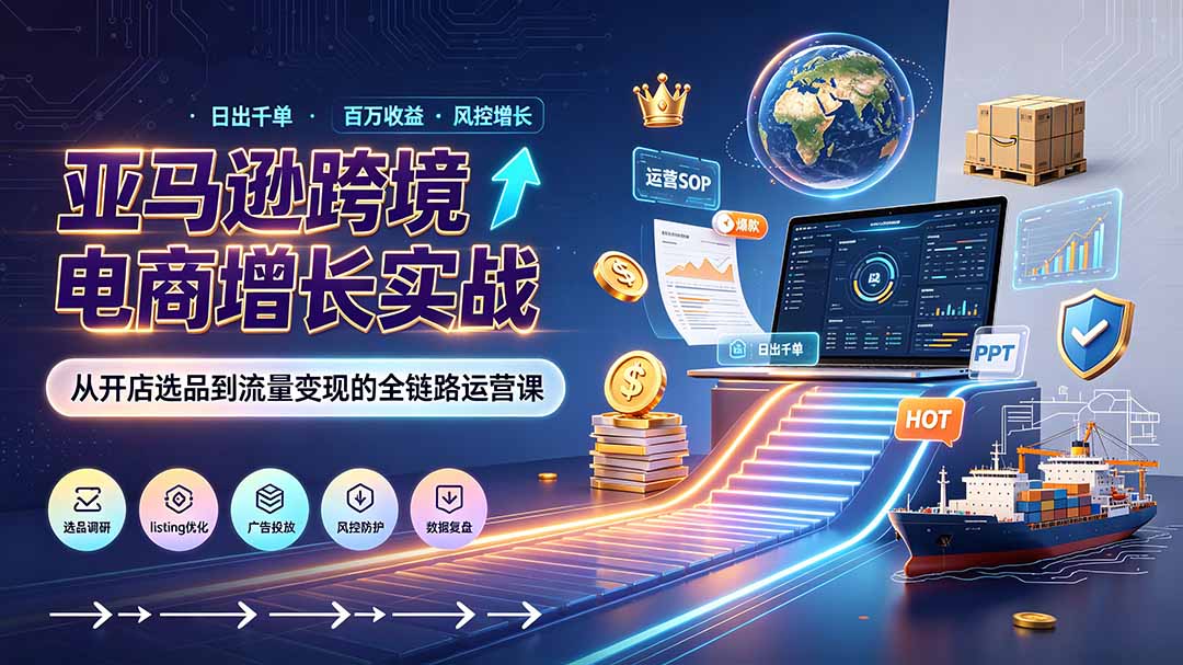 亚马逊0-1孵化特训营8期：从注册风控到稳定日出千单实战，规避审核封店风险，标准化执行流程落地-吾爱自习网