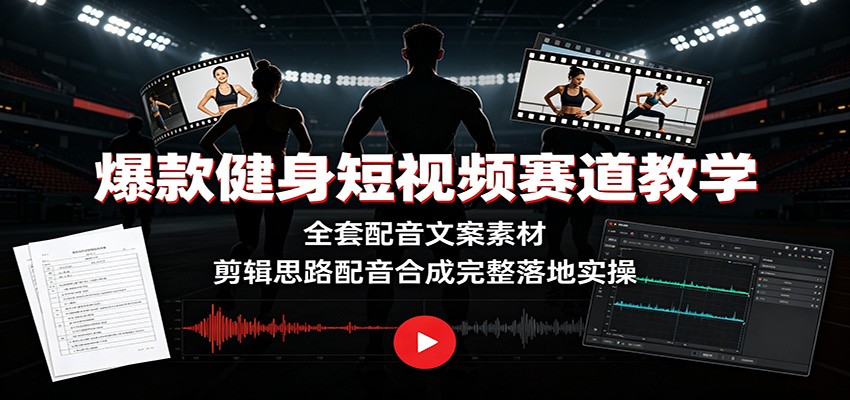 爆款健身短视频赛道教学：全套配音文案素材，剪辑思路配音合成完整落地实操-吾爱自习网