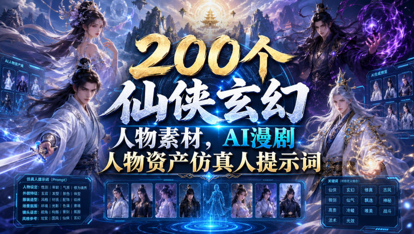 200个仙侠玄幻人物素材,AI漫剧人物资产仿真人提示词-吾爱自习网