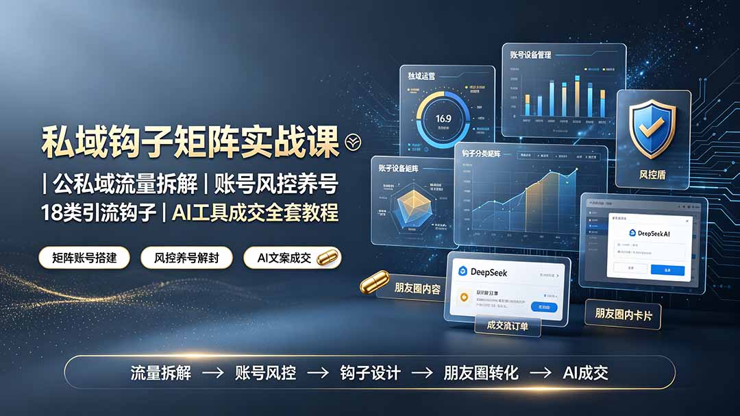 私域钩子矩阵实战课〓公私域流量拆解|账号风控养号|18类引流钩子|AI工具成交全套教程-吾爱自习网