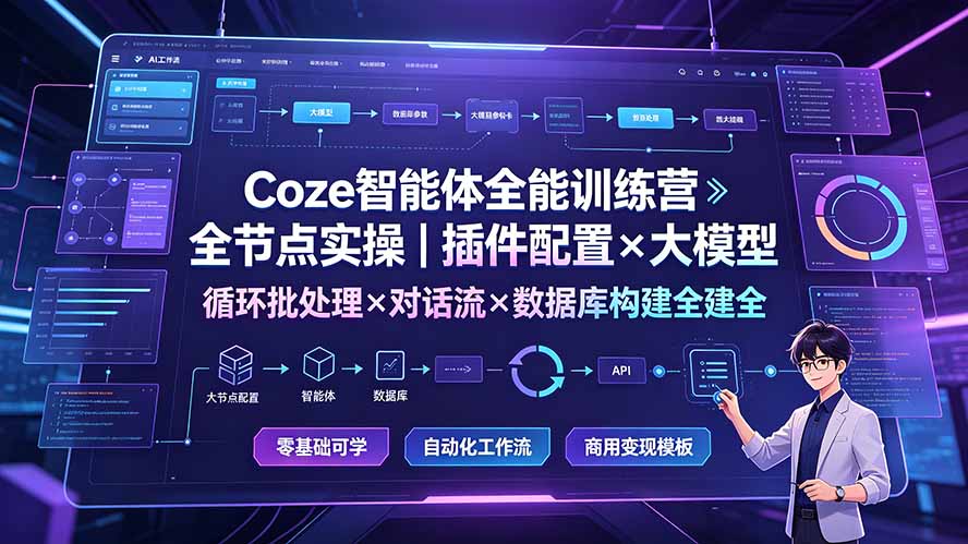 Coze智能体全能训练营：全节点实操｜插件配置×大模型×循环批处理×对话流×数据库构建全教学-吾爱自习网