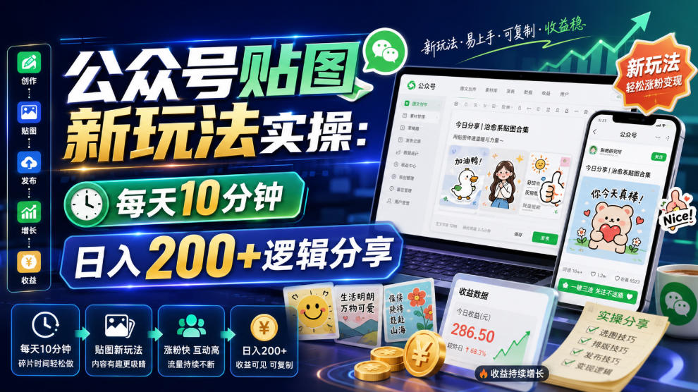 公众号贴图新玩法实操,每天10分钟,日入200+逻辑分享-旺仔资源库
