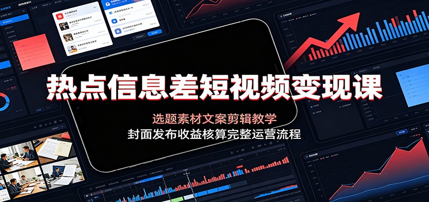 热点信息差短视频变现课：选题素材文案剪辑教学，封面发布收益核算完整运营流程-吾爱自习网