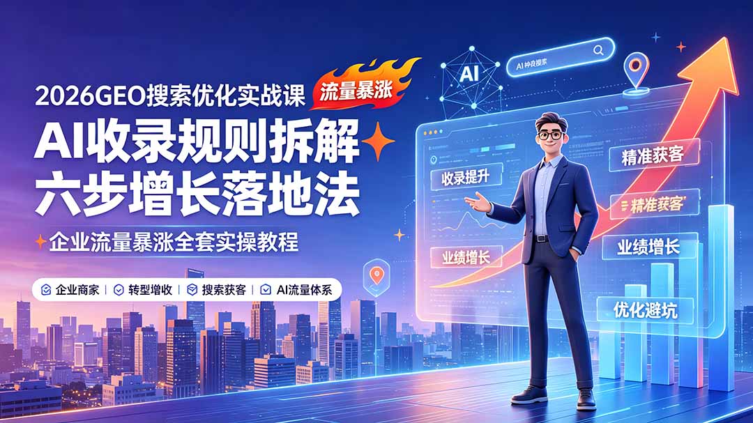 2026GEO搜索优化实战课：AI收录规则拆解｜六步增长落地法｜企业流量暴涨全套实操教程-旺仔资源库
