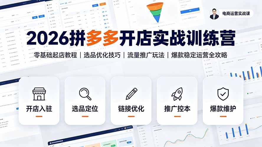 2026拼多多开店实战训练营:零基础起店教程|选品优化技巧|流量推广玩法|爆款稳定运营全攻略-旺仔资源库