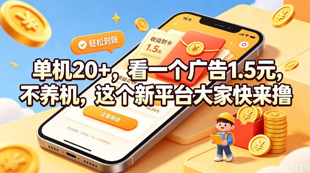 单机20+,看一个广告1.5米,不养机,这个新平台大家快来撸【揭秘】-旺仔资源库