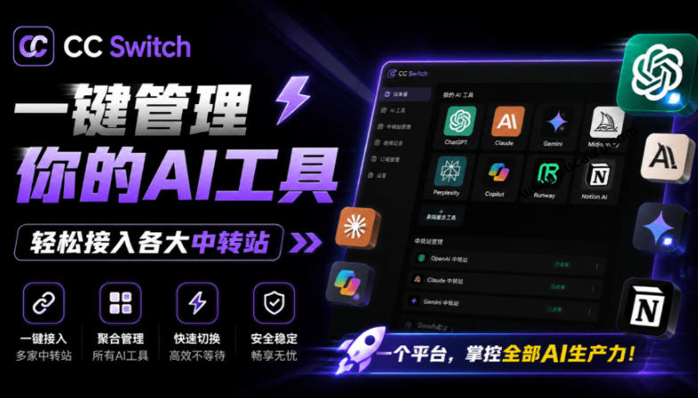 一键给Chatgpt、Codex、Claude接入地第三方中转站，CC Switch统一管理你的AI编程工具工作流-吾爱自习网