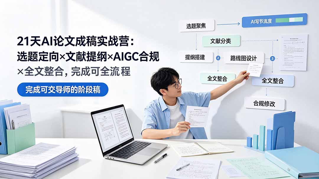 21天AI论文成稿实战营：选题定向×文献提纲×AIGC合规×全文整合，完成可交导师的阶段稿-吾爱自习网