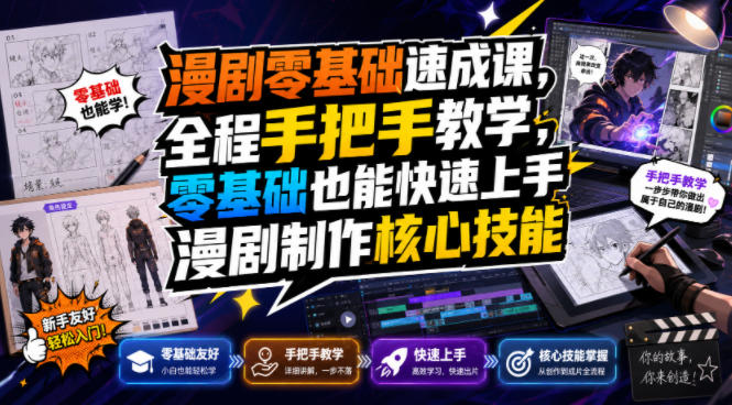 漫剧零基础速成课，全程手把手教学，零基础也能快速上手漫剧制作核心技能-我爱发帖