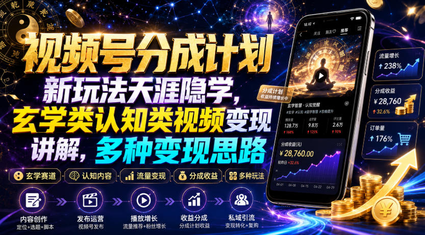 视频号分成计划新玩法天涯隐学，玄学类认知类视频变现讲解，多种变现思路福星网赚创业资源-网赚项目-副业赚钱-互联网创业-资源整合福星网赚资源