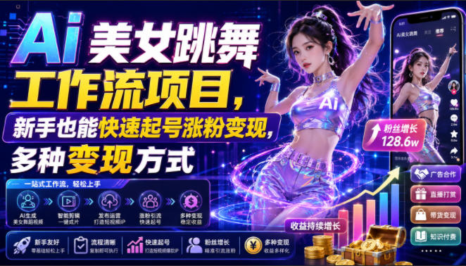 Ai美女跳舞工作流项目，新手也能快速起号涨粉变现，多种变现方式-我爱发帖