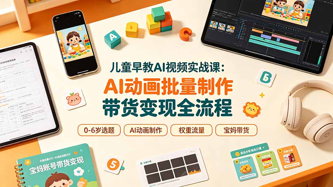 儿童早教AI视频实战课：0-6岁认知选题｜AI动画批量制作｜权重流量拉升｜宝妈账号带货变现全流程-旺仔资源库